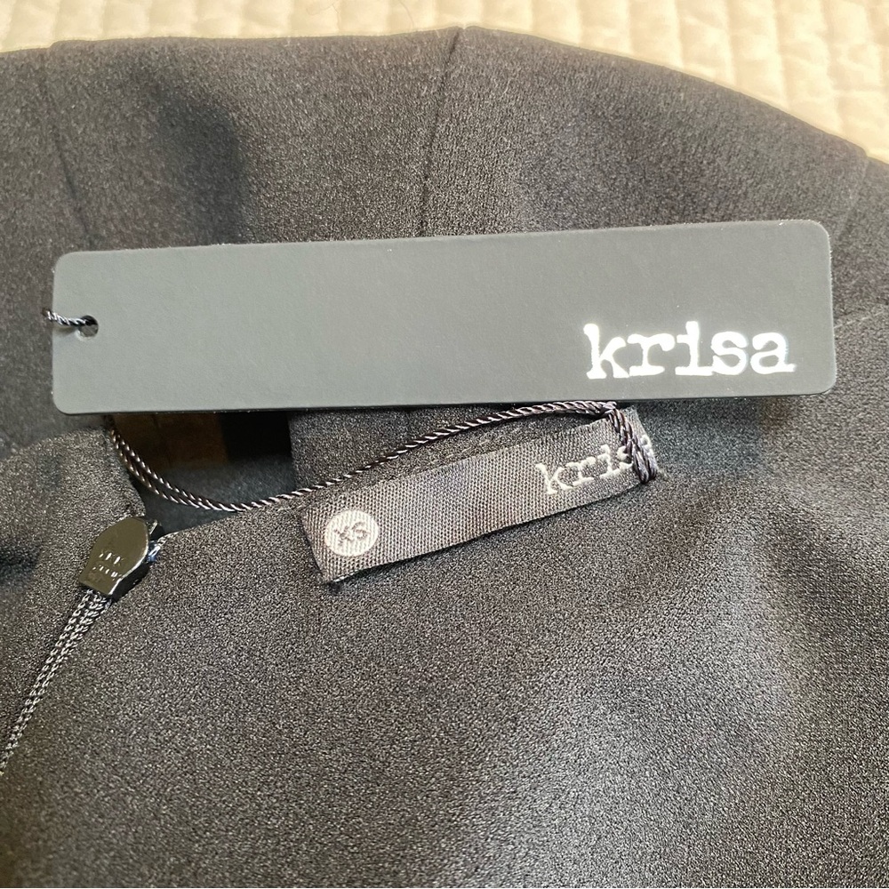 Krisa Black Tie Front V Neck Sleeveless Sheath Midi Dress XS Back Slit Career - Picture 10 of 12